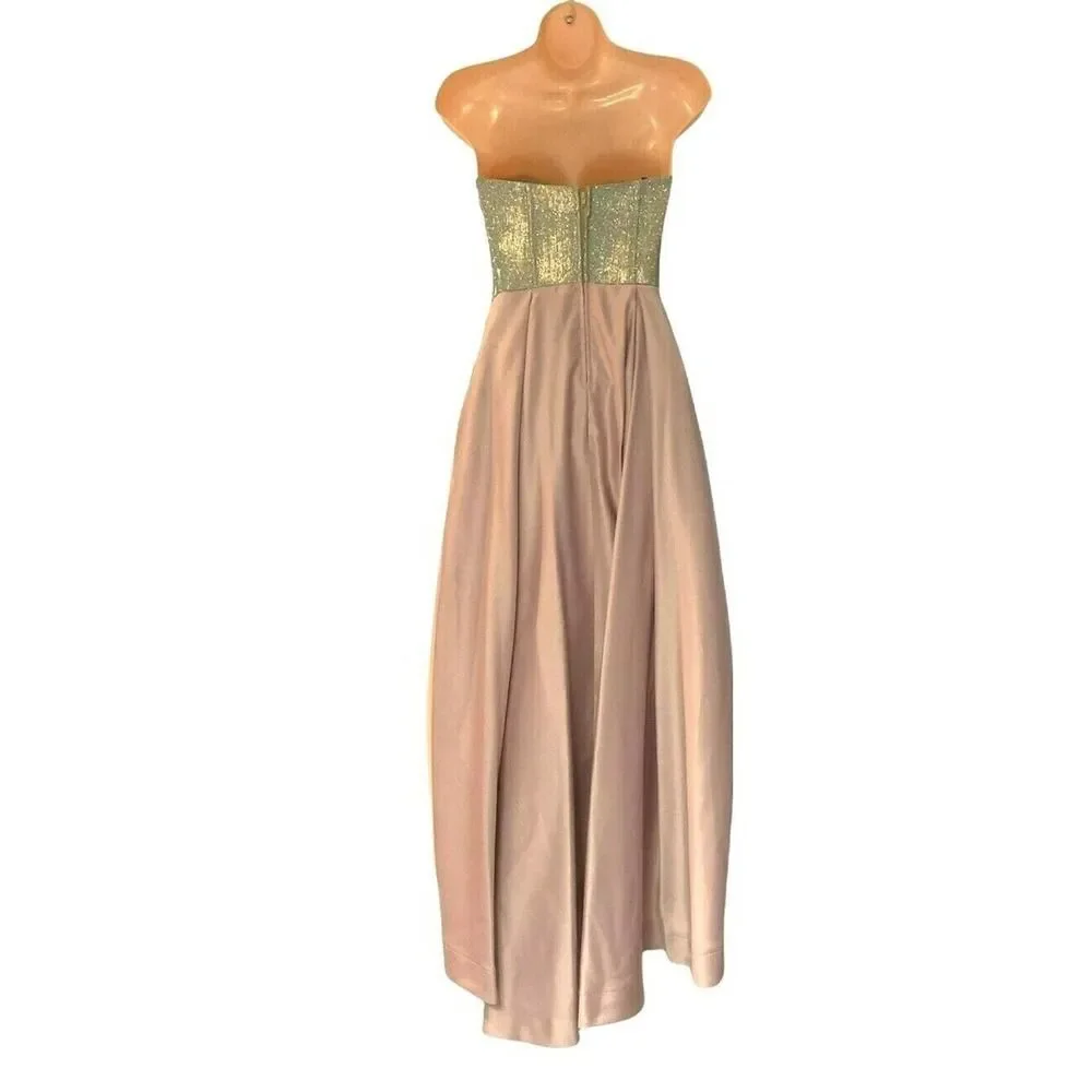 Speechless Mauve Spaghetti Strap Satin Silver Tulle Evening Gown Prom Dress - Picture 7 of 12